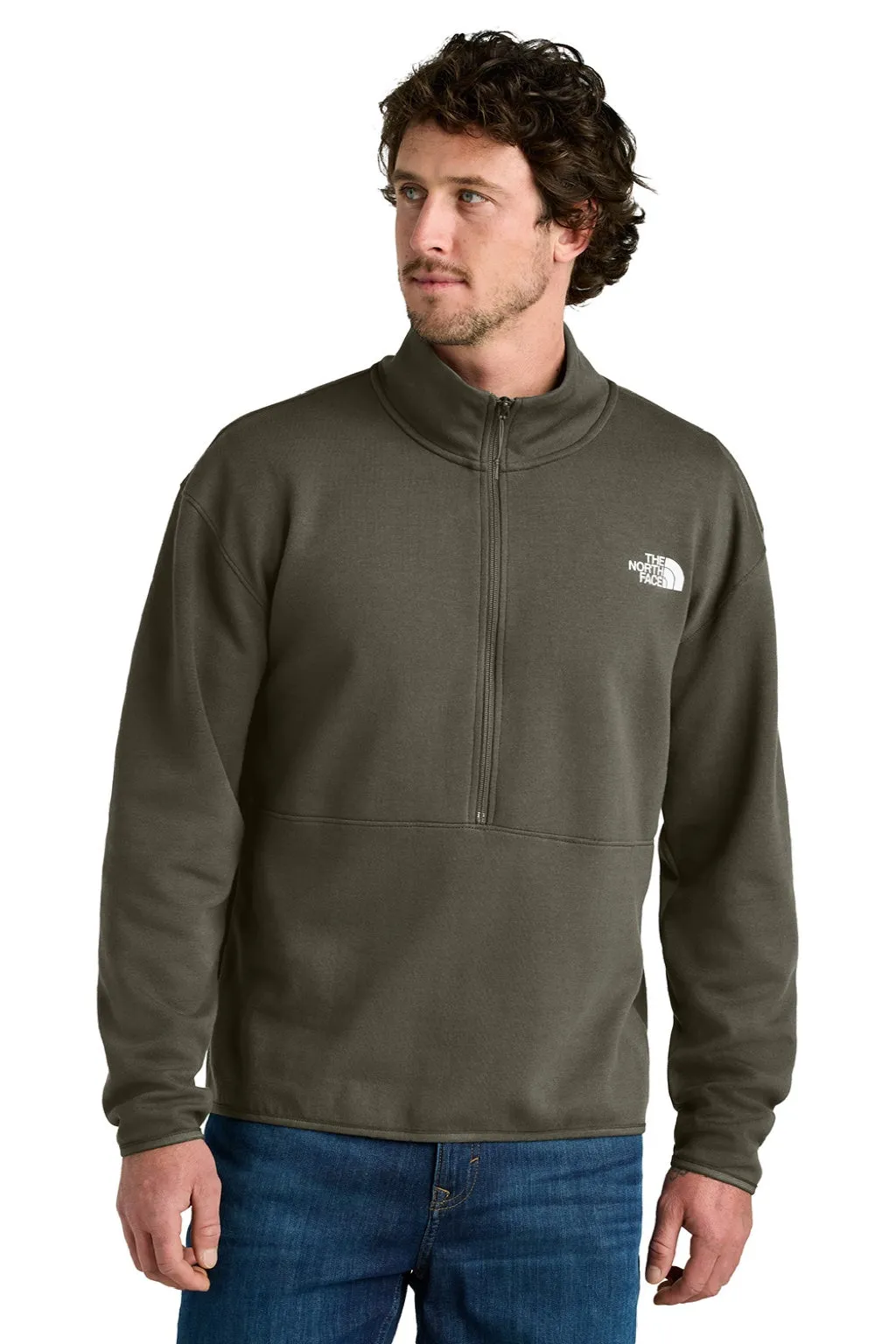 The North Face Mens Double Knit 1/4 Zip Fleece Jacket - New Taupe Green Clothing The-North-Face