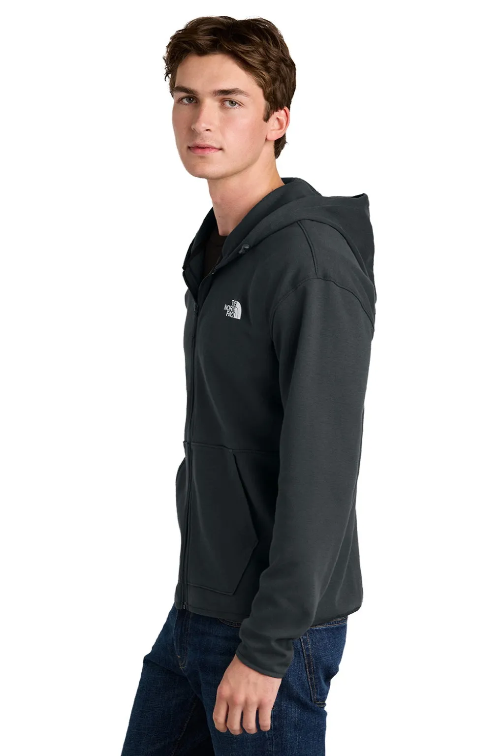 The North Face Mens Double Knit Full Zip Hooded Sweatshirt Hoodie w/ Pockets - Asphalt Grey Clothing The-North-Face