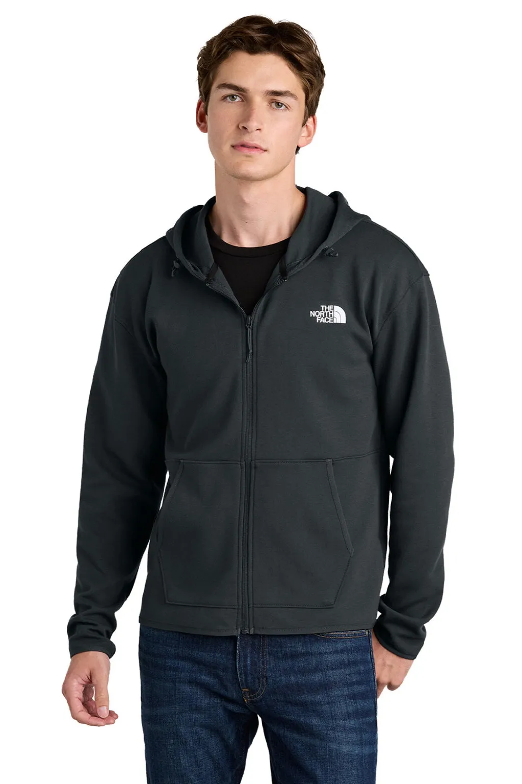 The North Face Mens Double Knit Full Zip Hooded Sweatshirt Hoodie w/ Pockets - Asphalt Grey Clothing The-North-Face