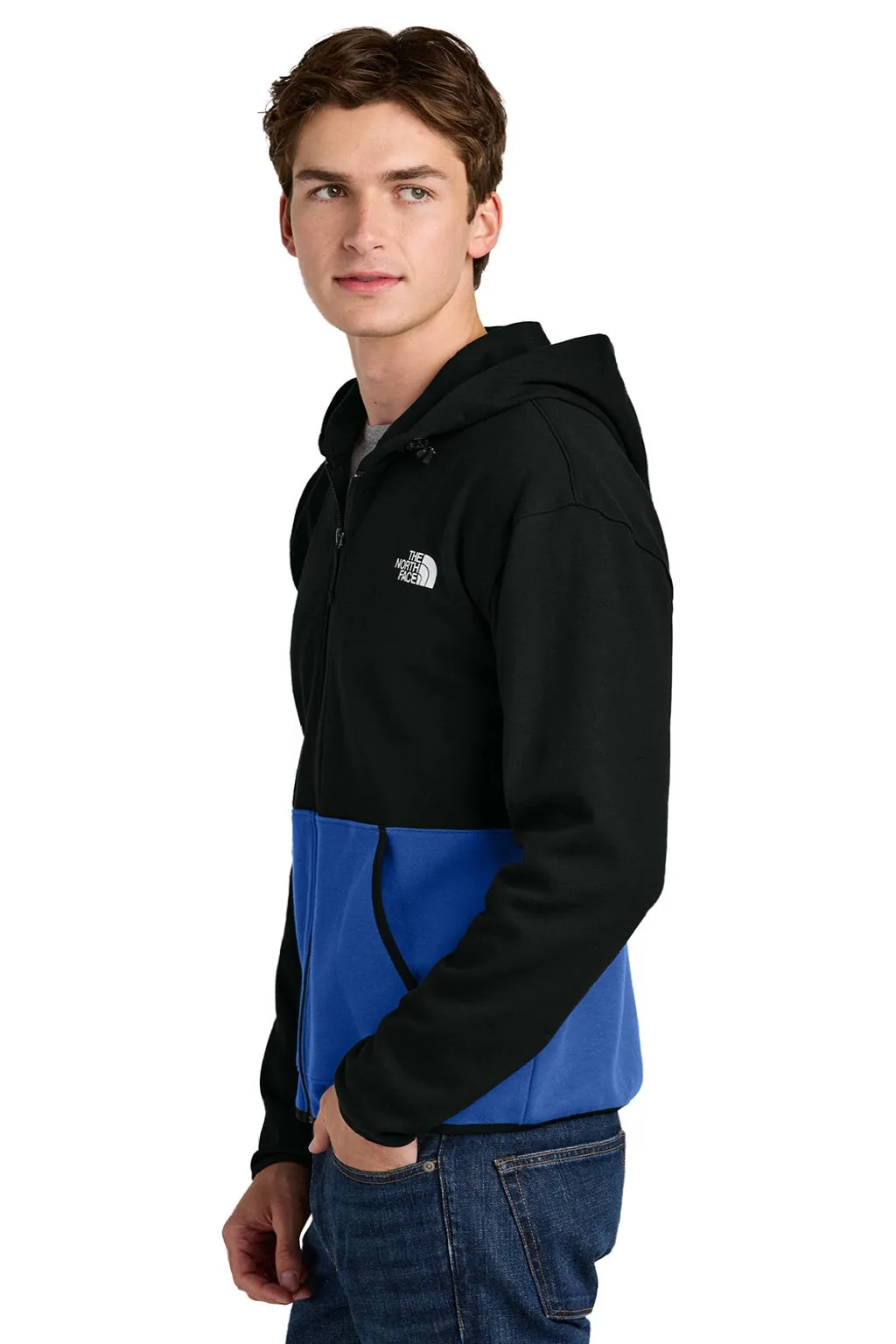 The North Face Mens Double Knit Full Zip Hooded Sweatshirt Hoodie w/ Pockets - Blue/Black Clothing The-North-Face