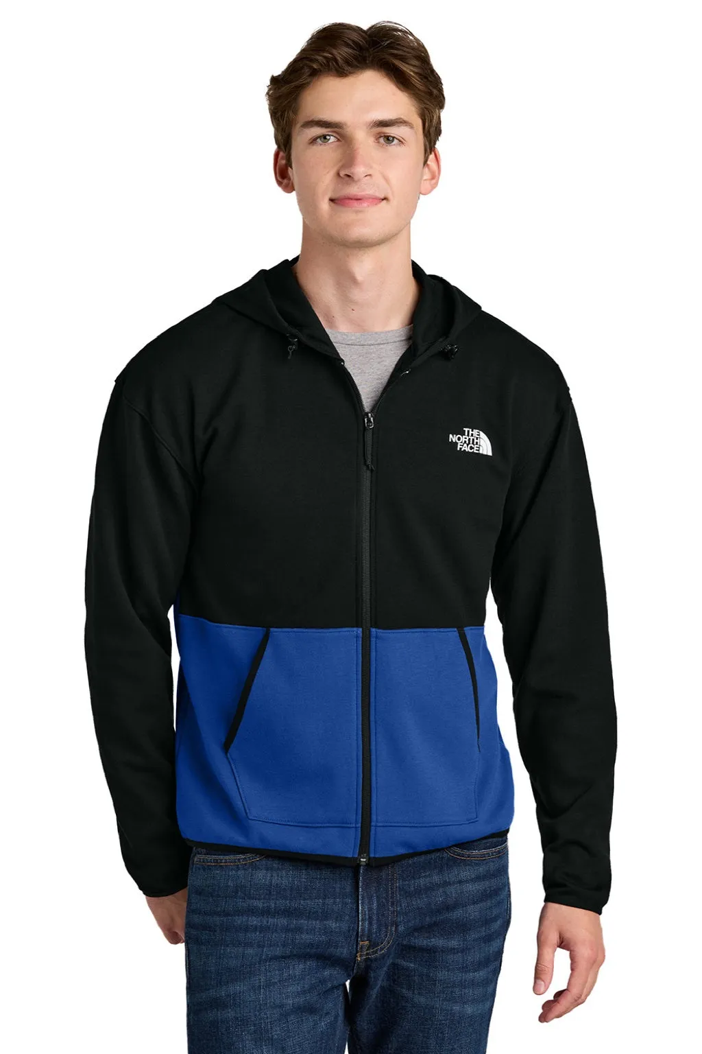 The North Face Mens Double Knit Full Zip Hooded Sweatshirt Hoodie w/ Pockets - Blue/Black Clothing The-North-Face