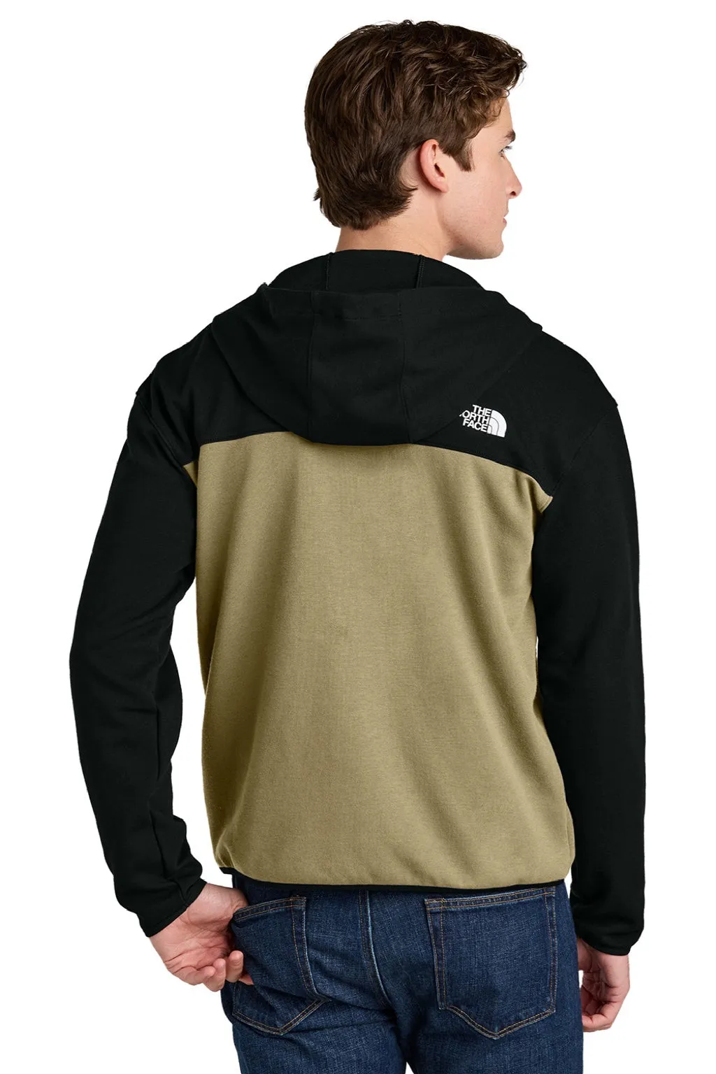 The North Face Mens Double Knit Full Zip Hooded Sweatshirt Hoodie w/ Pockets - Khaki Stone/Black Clothing The-North-Face