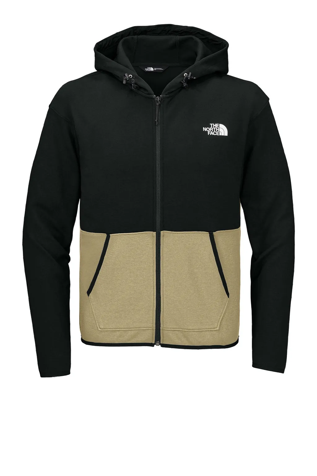 The North Face Mens Double Knit Full Zip Hooded Sweatshirt Hoodie w/ Pockets - Khaki Stone/Black Clothing The-North-Face