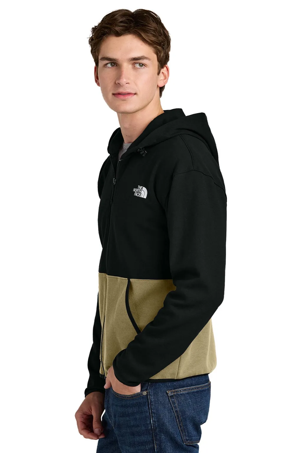 The North Face Mens Double Knit Full Zip Hooded Sweatshirt Hoodie w/ Pockets - Khaki Stone/Black Clothing The-North-Face