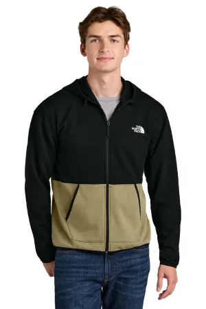The North Face Mens Double Knit Full Zip Hooded Sweatshirt Hoodie w/ Pockets - Khaki Stone/Black Clothing The-North-Face