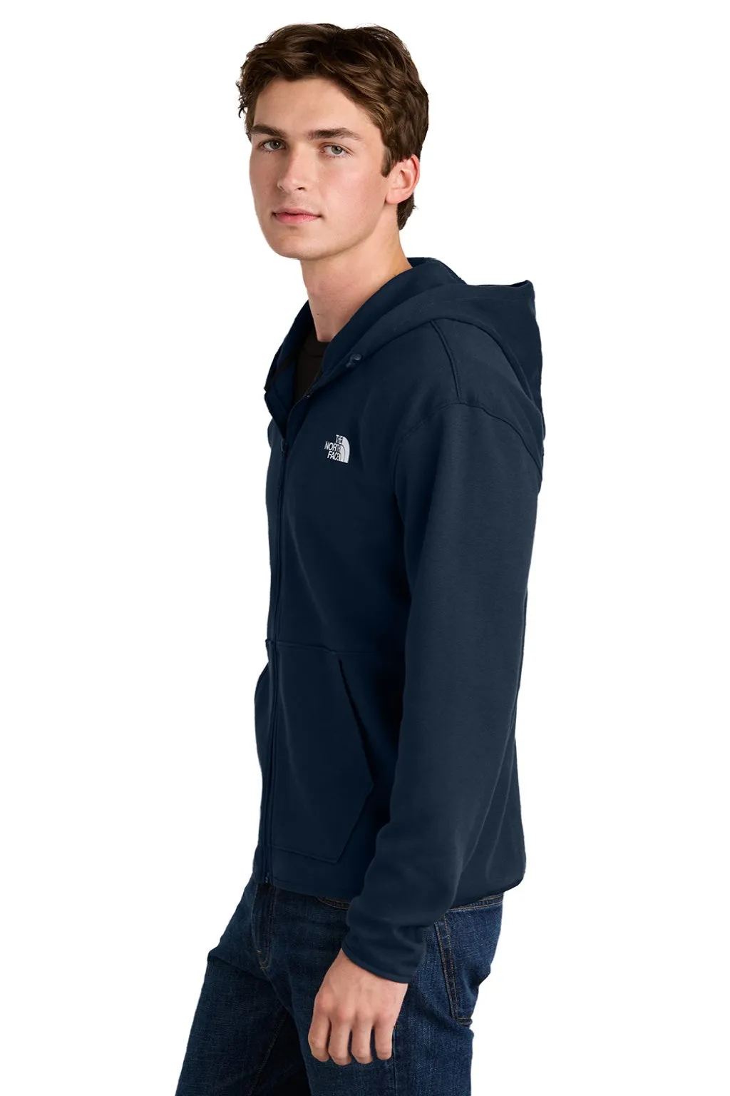 The North Face Mens Double Knit Full Zip Hooded Sweatshirt Hoodie w/ Pockets - Summit Navy Blue Clothing The-North-Face