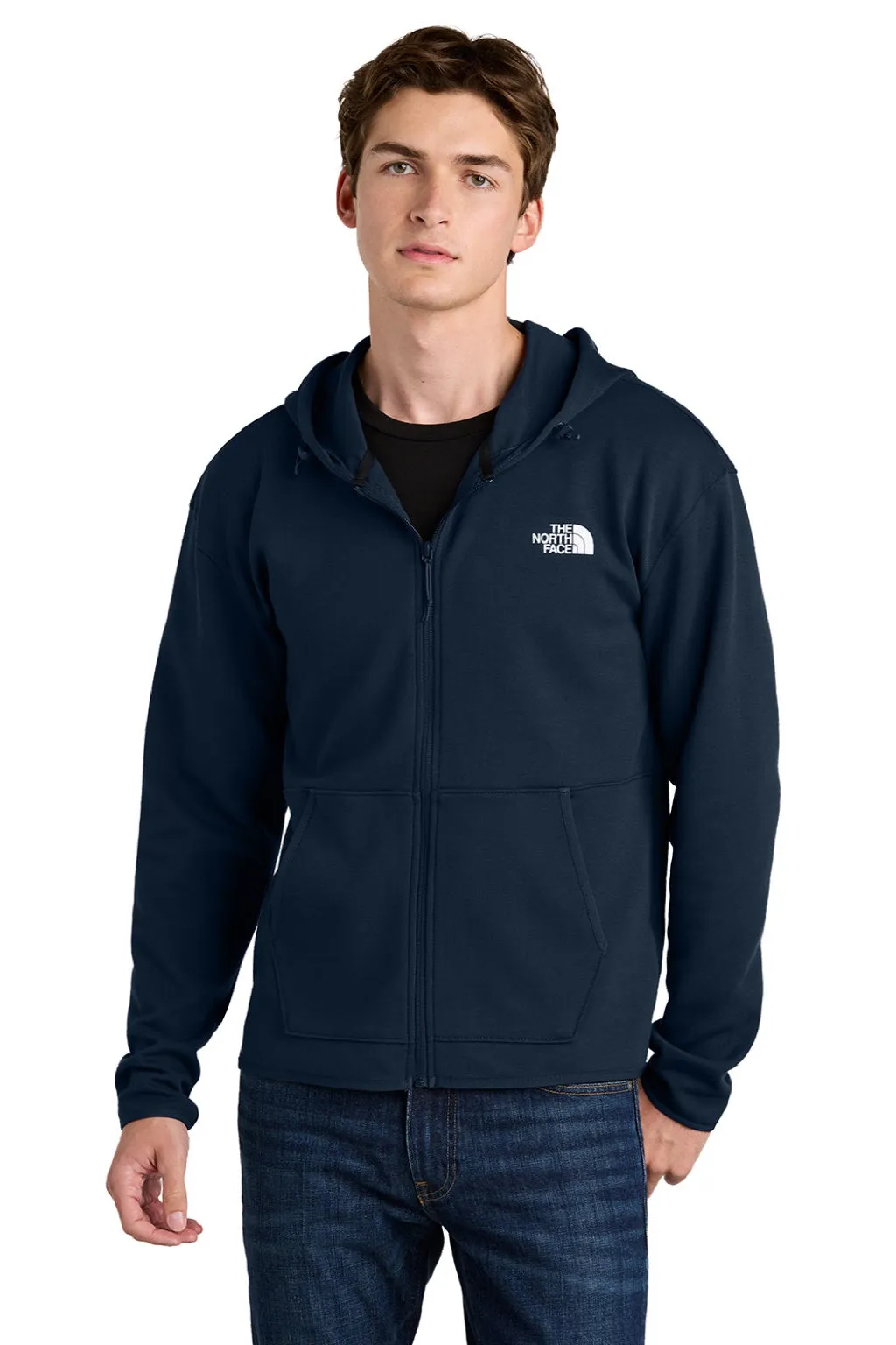 The North Face Mens Double Knit Full Zip Hooded Sweatshirt Hoodie w/ Pockets - Summit Navy Blue Clothing The-North-Face