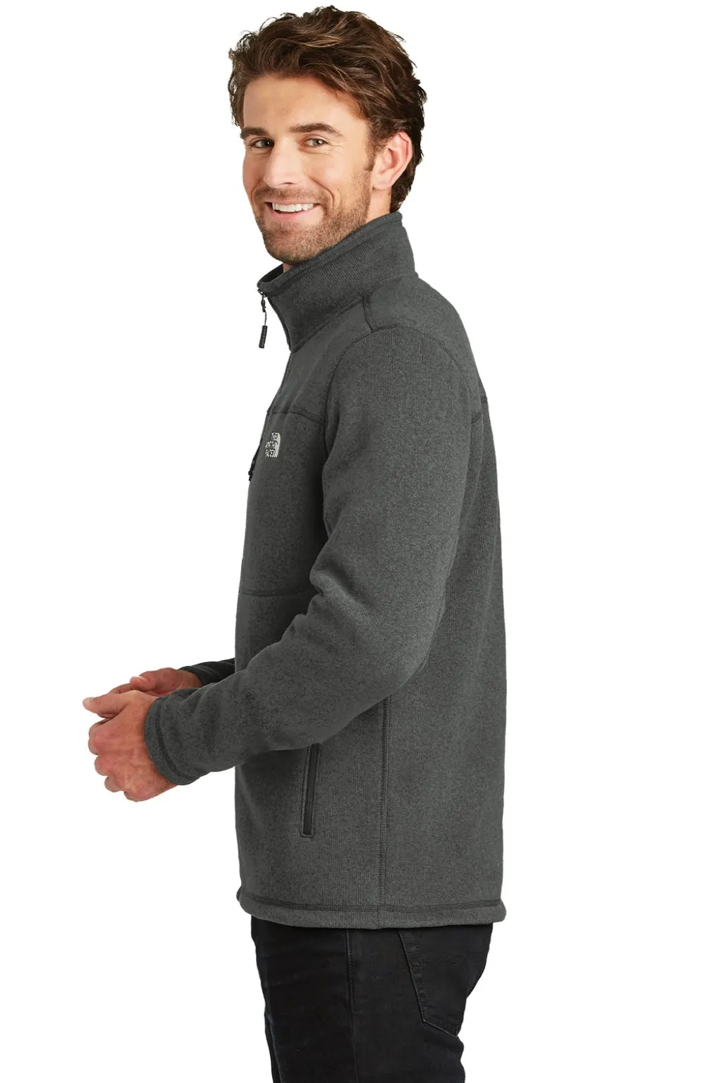 The North Face Mens Full Zip Sweater Fleece Jacket - Heather Black Clothing The-North-Face