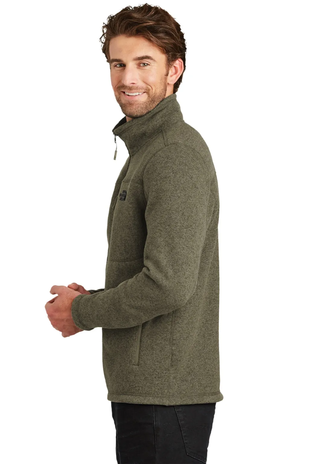 The North Face Mens Full Zip Sweater Fleece Jacket - Heather New Taupe Green Clothing The-North-Face
