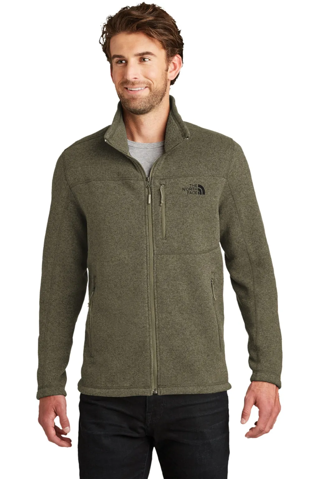 The North Face Mens Full Zip Sweater Fleece Jacket - Heather New Taupe Green Clothing The-North-Face