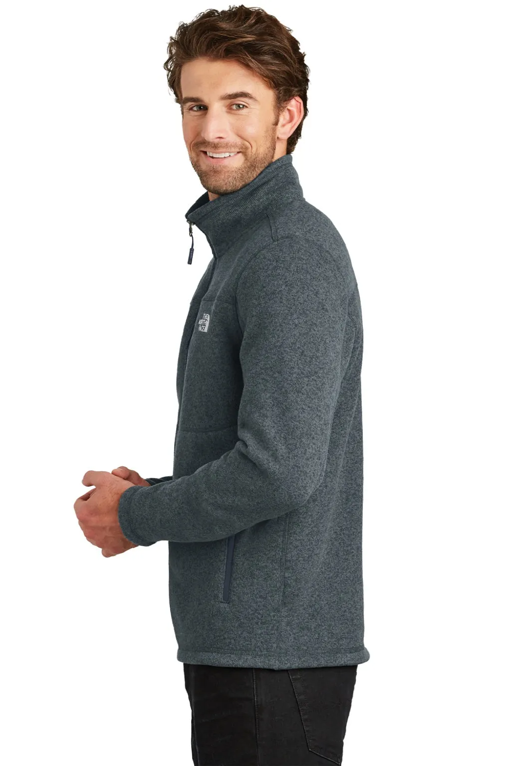 The North Face Mens Full Zip Sweater Fleece Jacket - Heather Urban Navy Blue Clothing The-North-Face