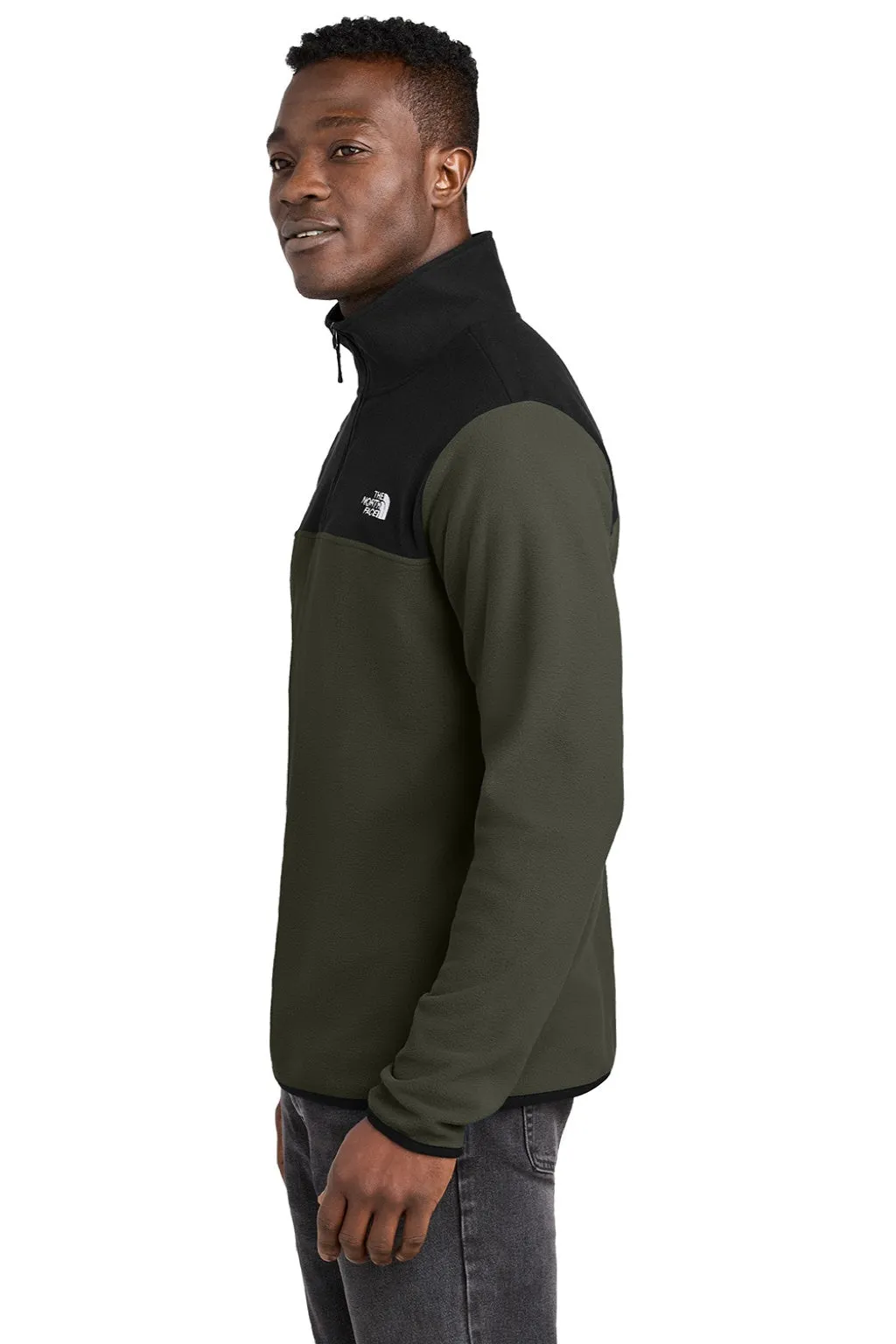 The North Face Mens Glacier Fleece 1/4 Zip Jacket - New Taupe Green/Black Clothing The-North-Face