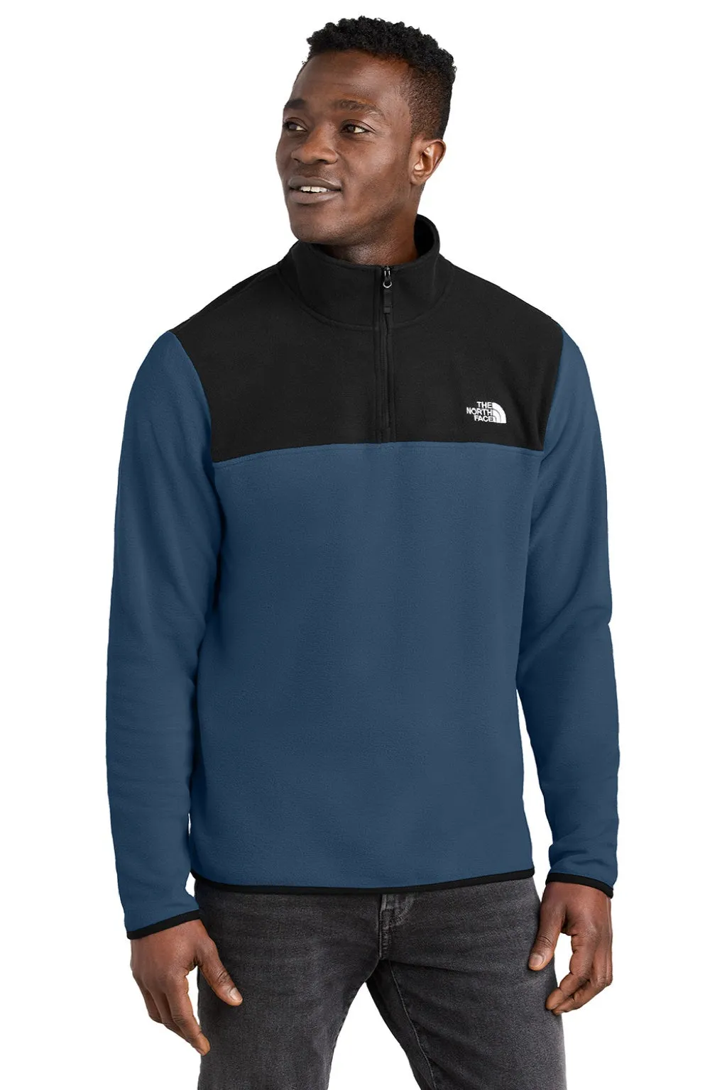 The North Face Mens Glacier Fleece 1/4 Zip Jacket - Shady Blue/Black Clothing The-North-Face