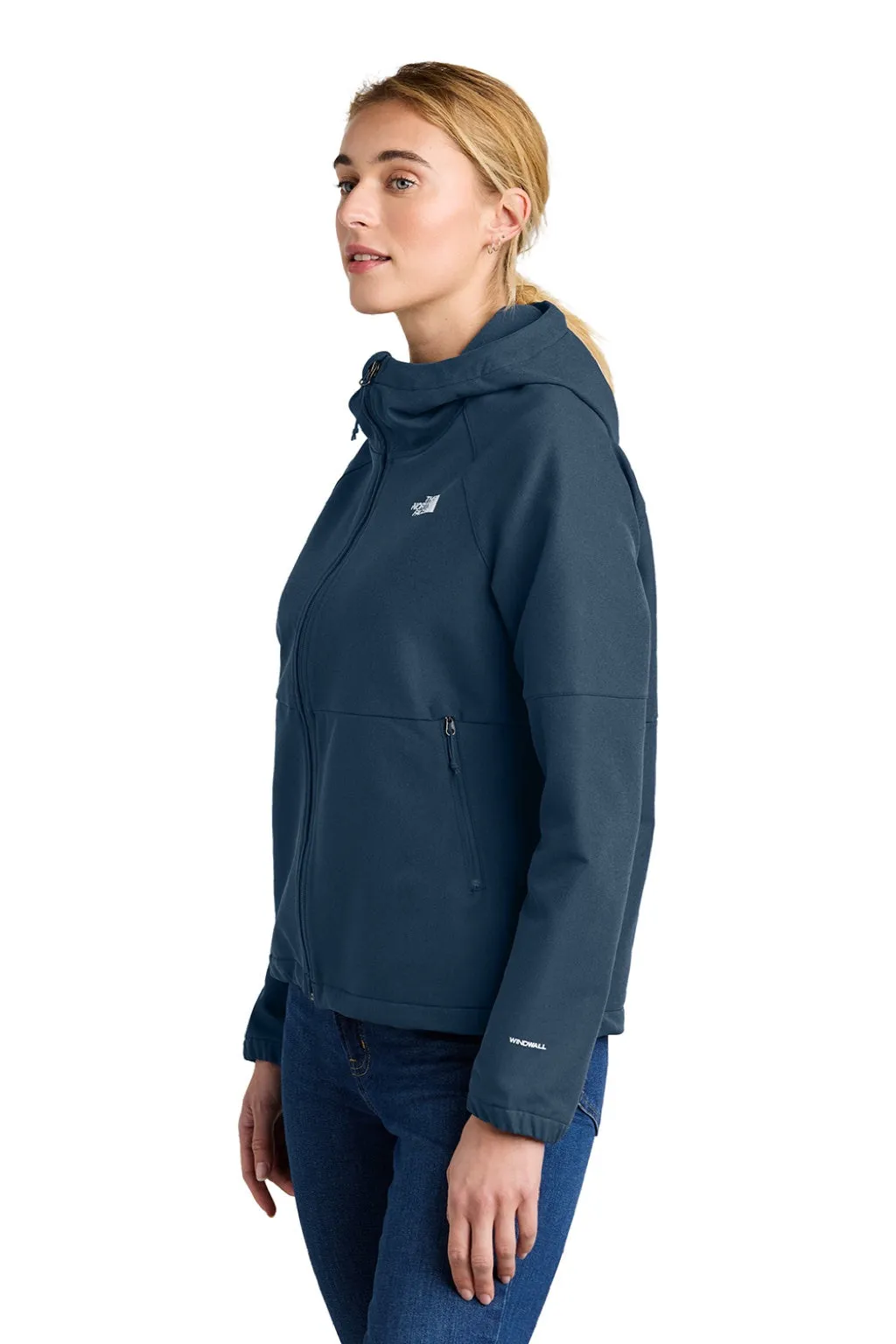 The North Face Womens Barr Lake Water Resistant Soft Shell Full Zip Hooded Jacket - Heather Dark Shady Blue Clothing The-North-Face