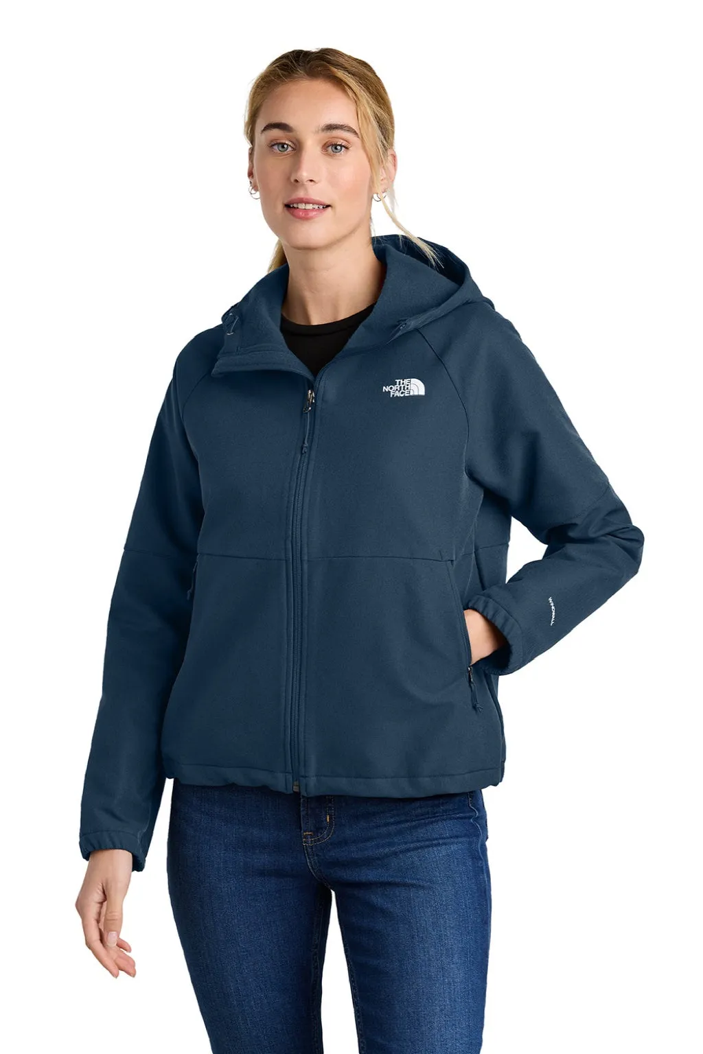 The North Face Womens Barr Lake Water Resistant Soft Shell Full Zip Hooded Jacket - Heather Dark Shady Blue Clothing The-North-Face