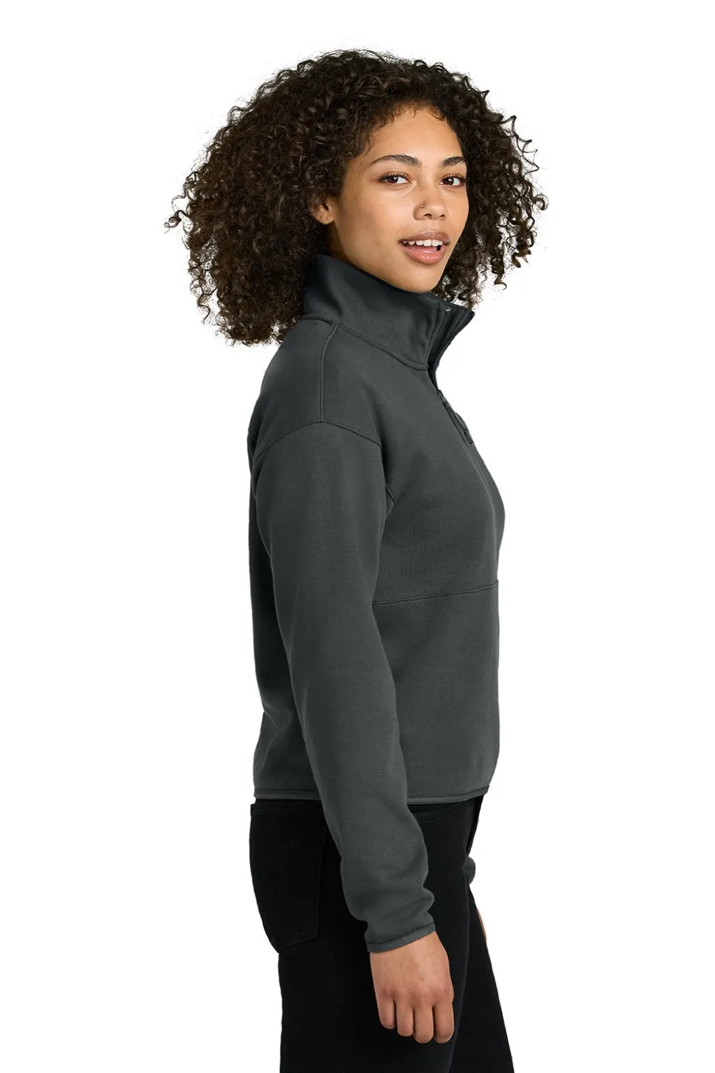 The North Face Womens Double Knit 1/4 Zip Fleece Jacket - Asphalt Grey Clothing The-North-Face