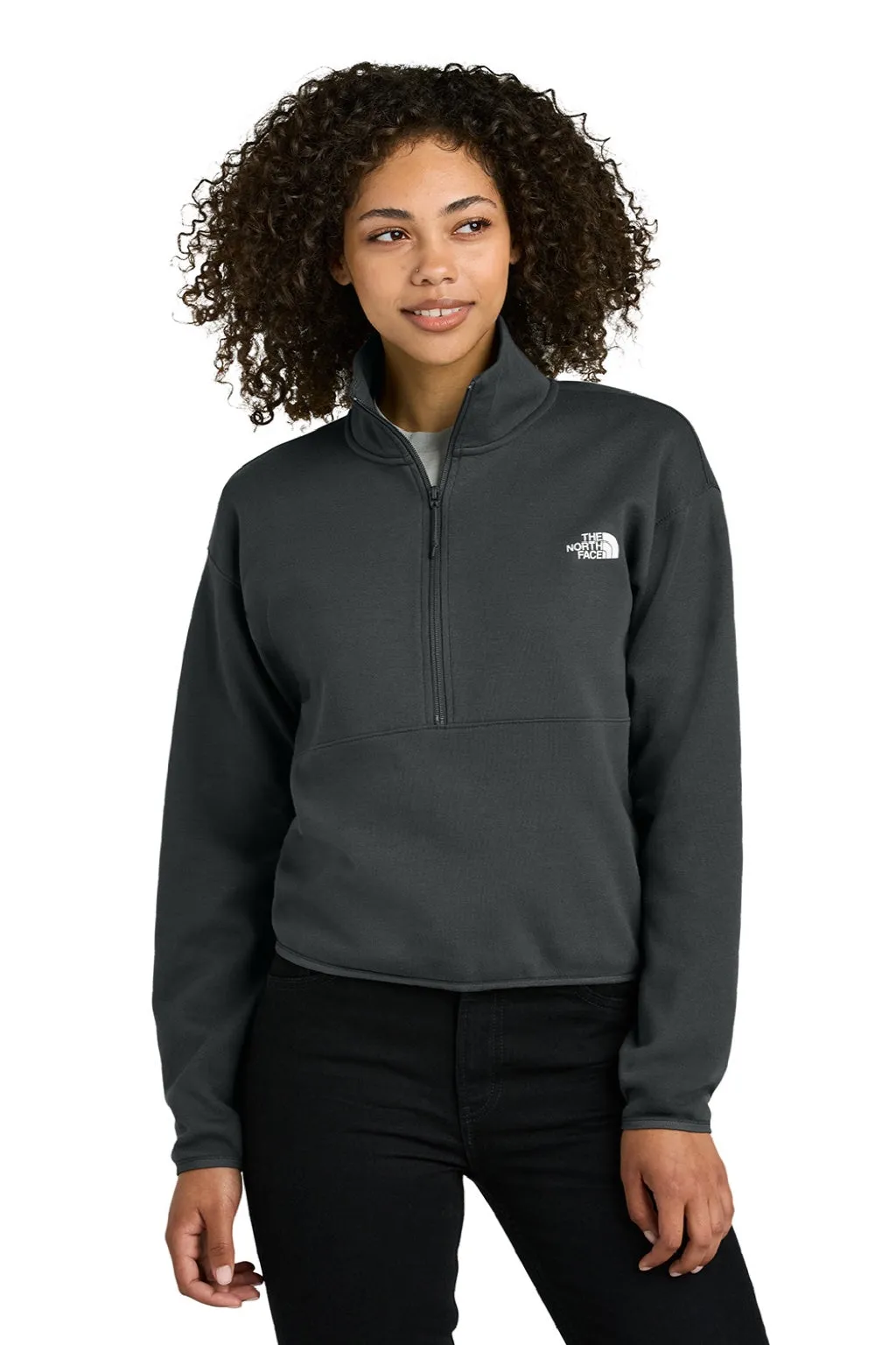 The North Face Womens Double Knit 1/4 Zip Fleece Jacket - Asphalt Grey Clothing The-North-Face