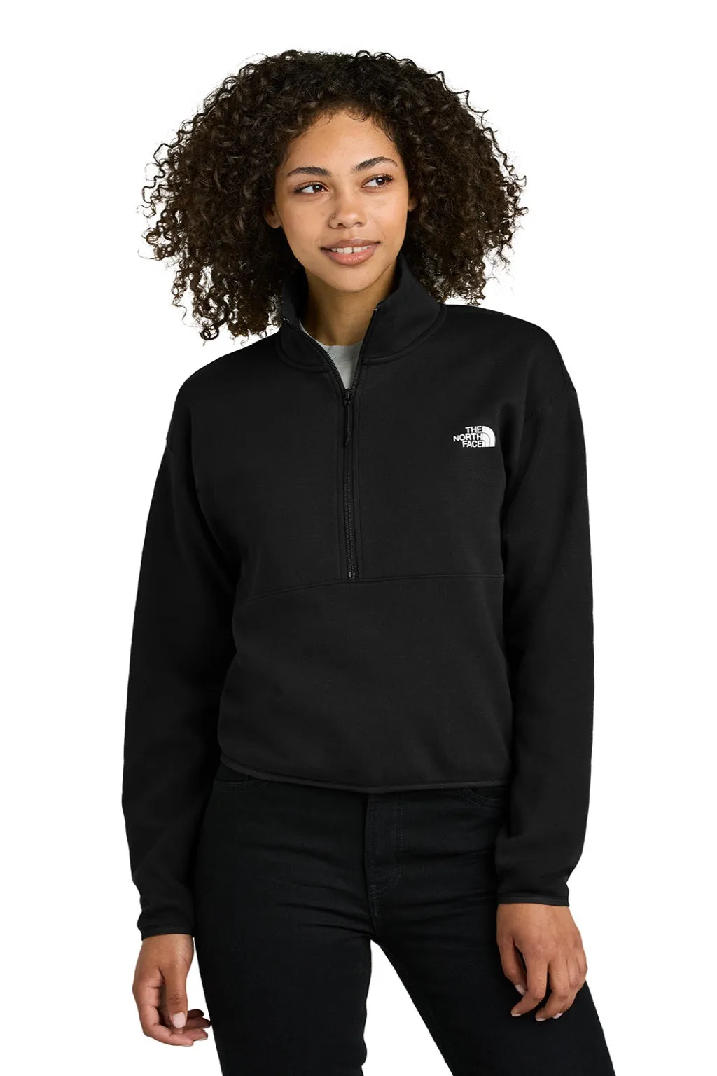 The North Face Womens Double Knit 1/4 Zip Fleece Jacket - Black Clothing The-North-Face