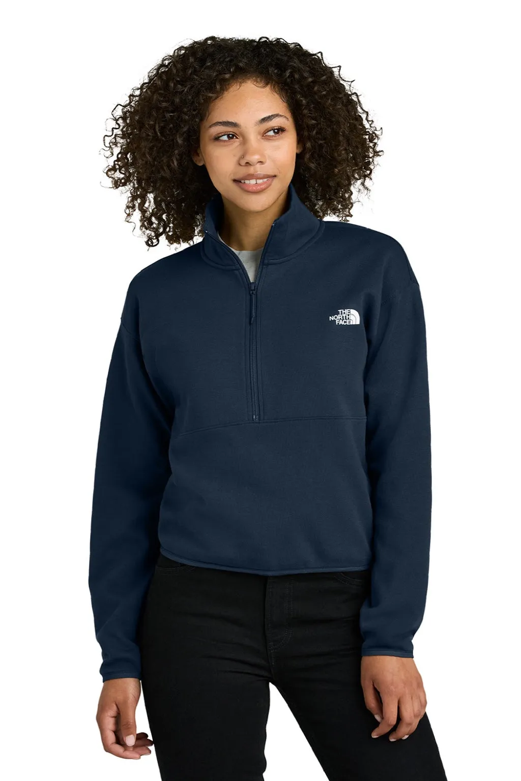 The North Face Womens Double Knit 1/4 Zip Fleece Jacket - Summit Navy Blue Clothing The-North-Face
