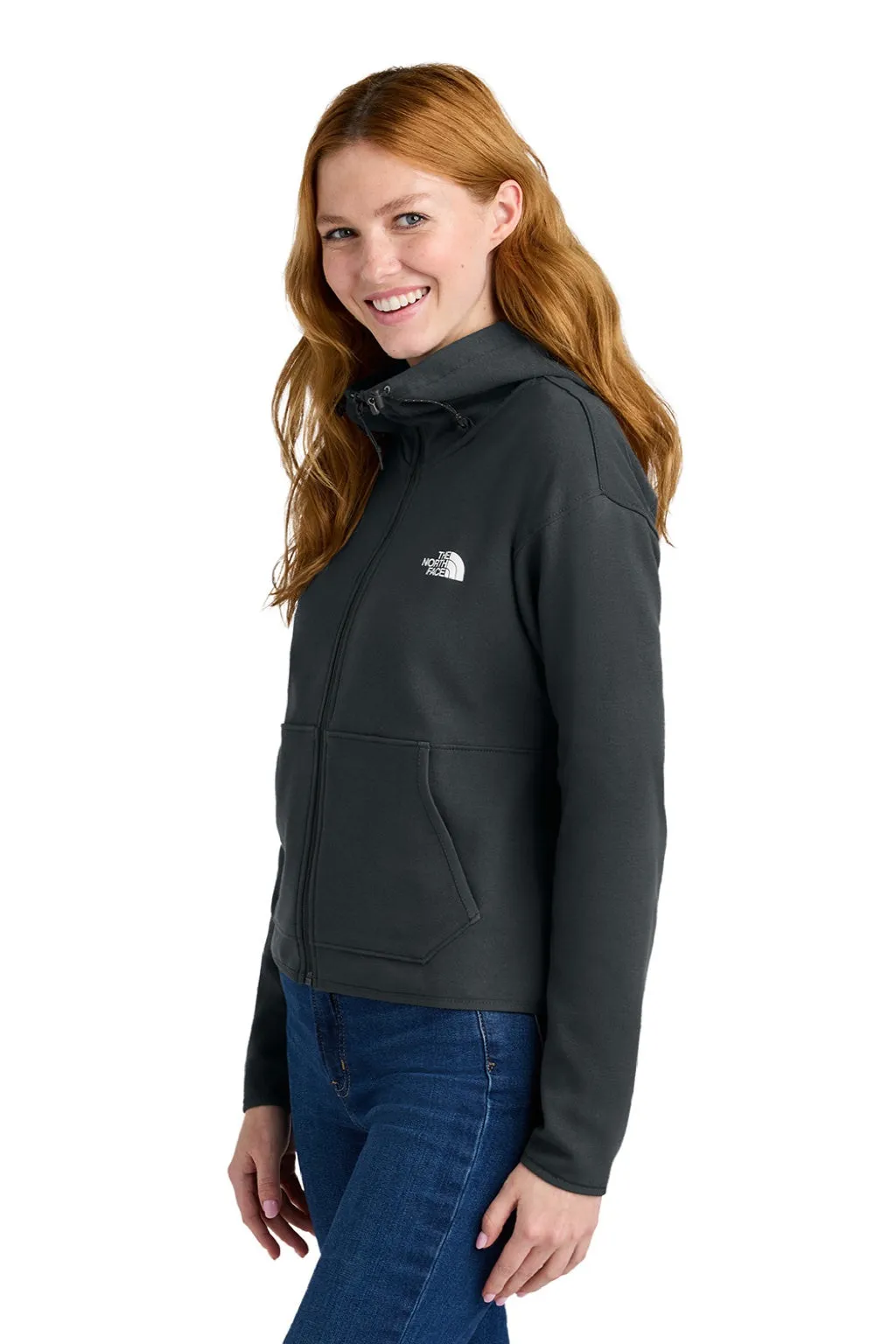 The North Face Womens Double Knit Full Zip Hooded Sweatshirt Hoodie w/ Pockets - Asphalt Grey Clothing The-North-Face
