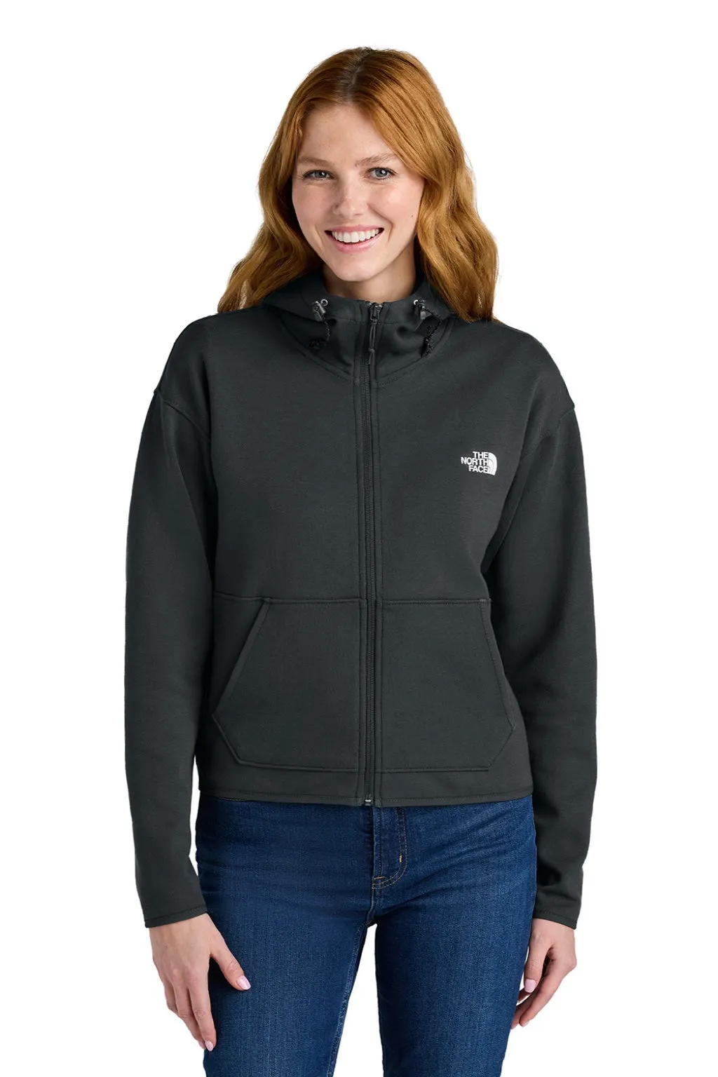 The North Face Womens Double Knit Full Zip Hooded Sweatshirt Hoodie w/ Pockets - Asphalt Grey Clothing The-North-Face