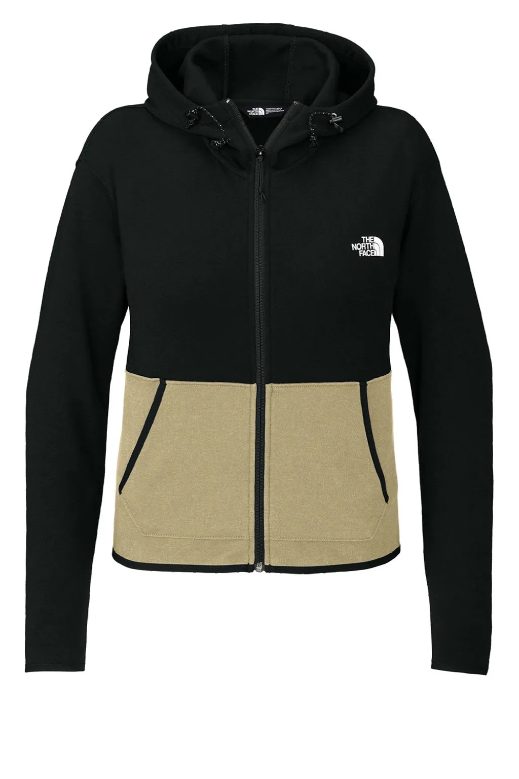 The North Face Womens Double Knit Full Zip Hooded Sweatshirt Hoodie w/ Pockets - Khaki Stone/Black Clothing The-North-Face