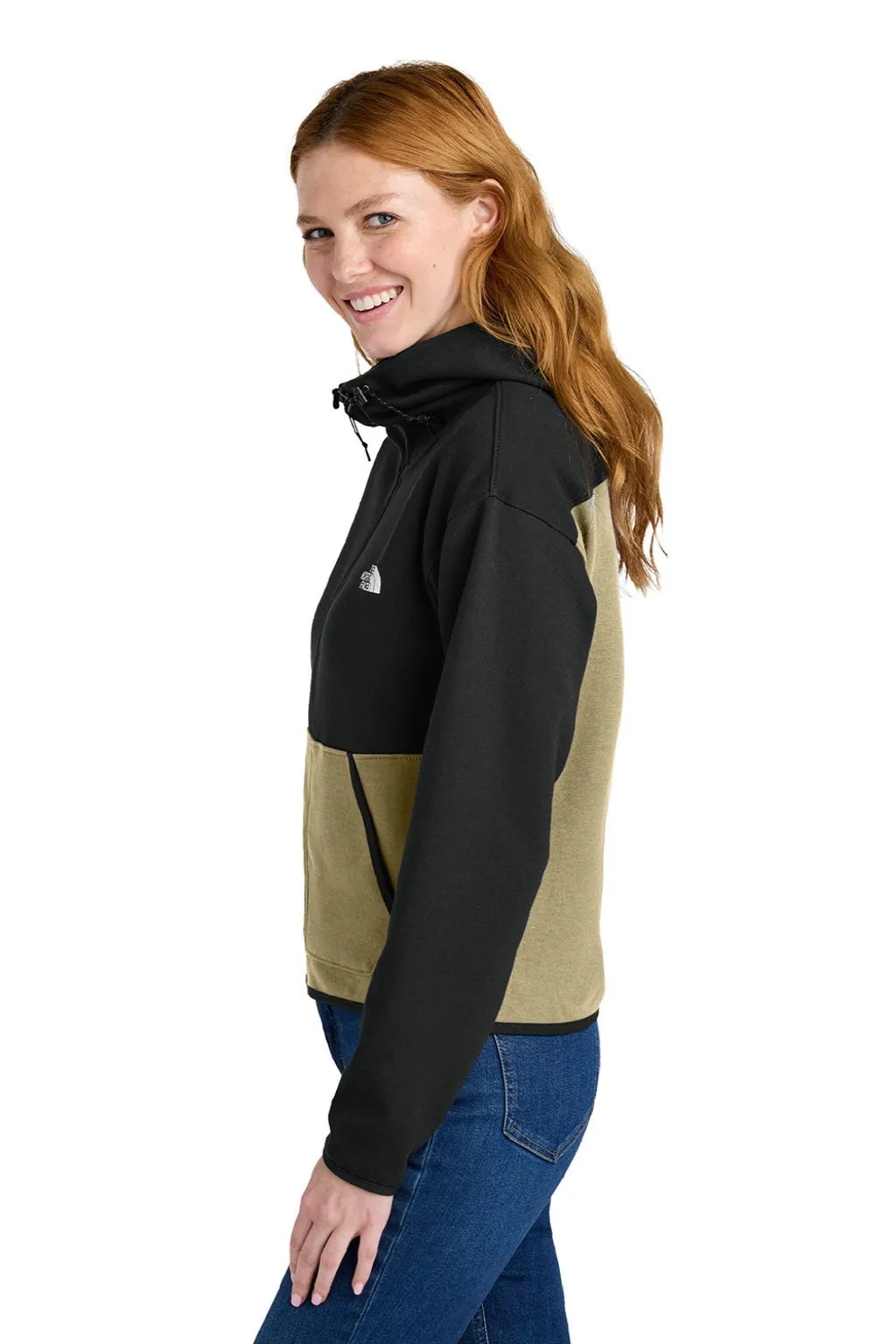The North Face Womens Double Knit Full Zip Hooded Sweatshirt Hoodie w/ Pockets - Khaki Stone/Black Clothing The-North-Face