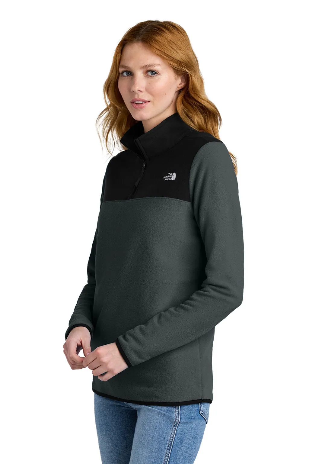 The North Face Womens Glacier Fleece 1/4 Zip Jacket - Asphalt Grey/Black Clothing The-North-Face