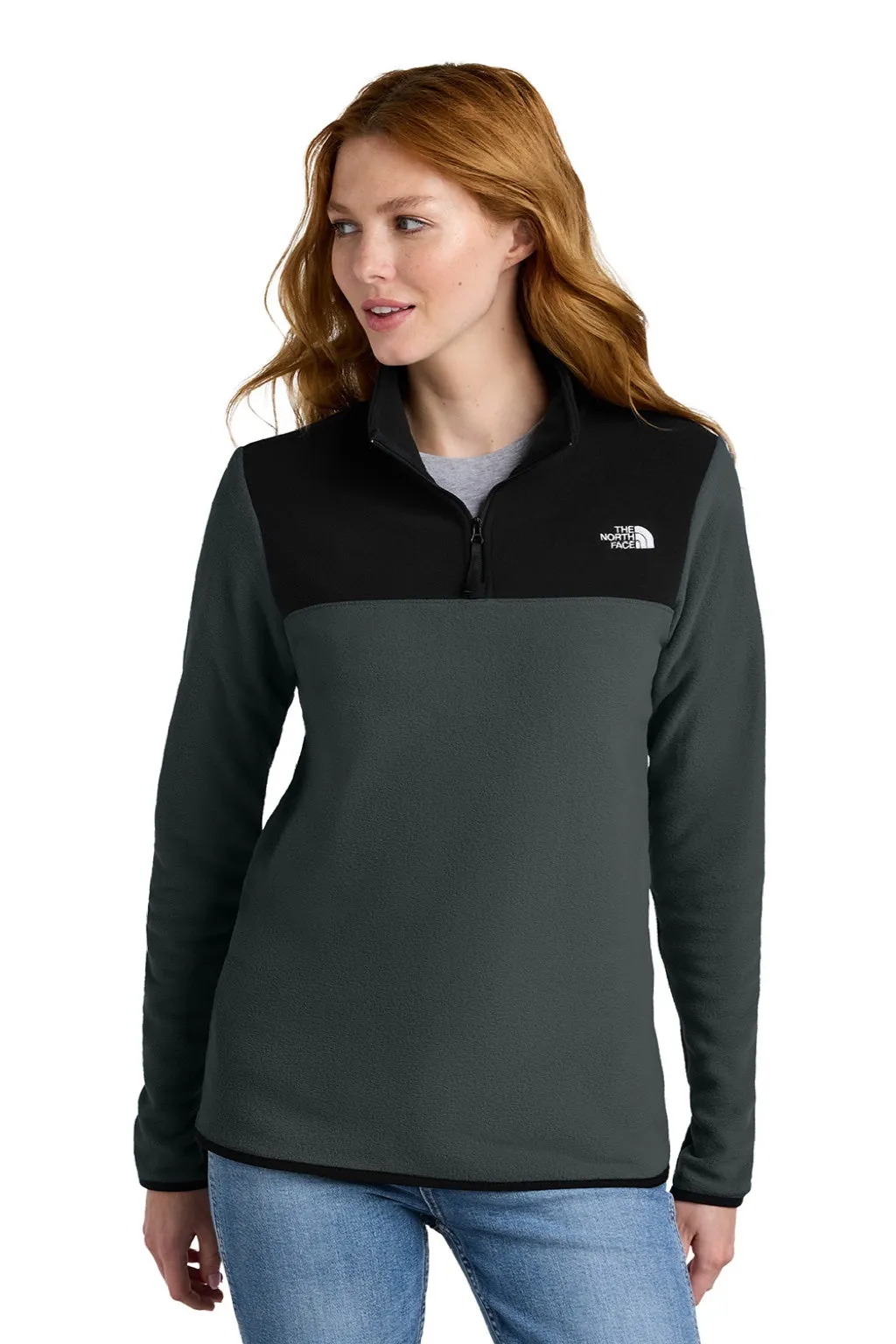The North Face Womens Glacier Fleece 1/4 Zip Jacket - Asphalt Grey/Black Clothing The-North-Face