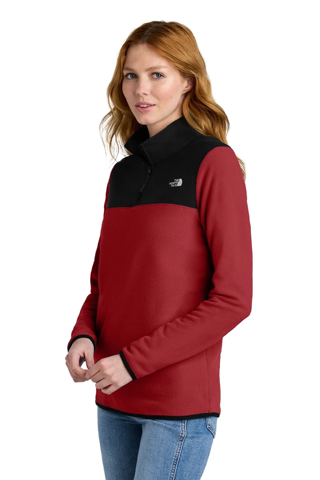 The North Face Womens Glacier Fleece 1/4 Zip Jacket - Rage Red/Black Clothing The-North-Face