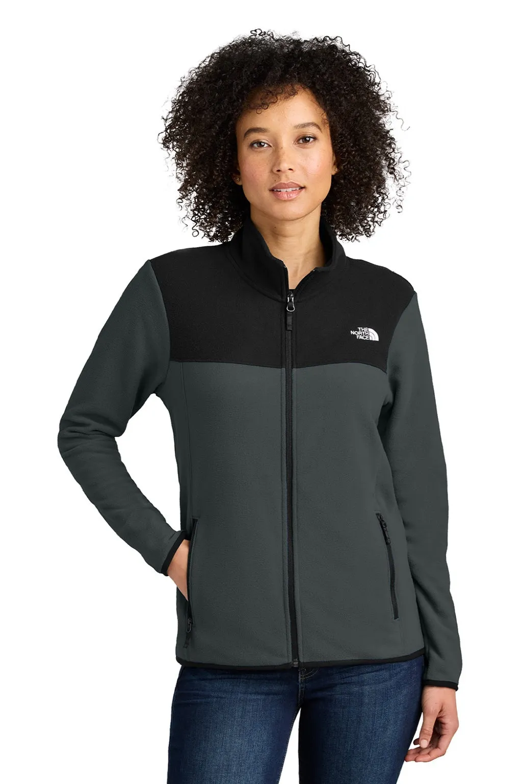 The North Face Womens Glacier Fleece Full Zip Jacket - Asphalt Grey/Black Clothing The-North-Face