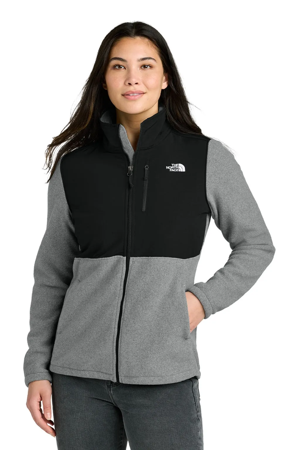 The North Face Womens Highest Peak Fleece Full Zip Jacket - Heather Medium Grey/Black Clothing The-North-Face