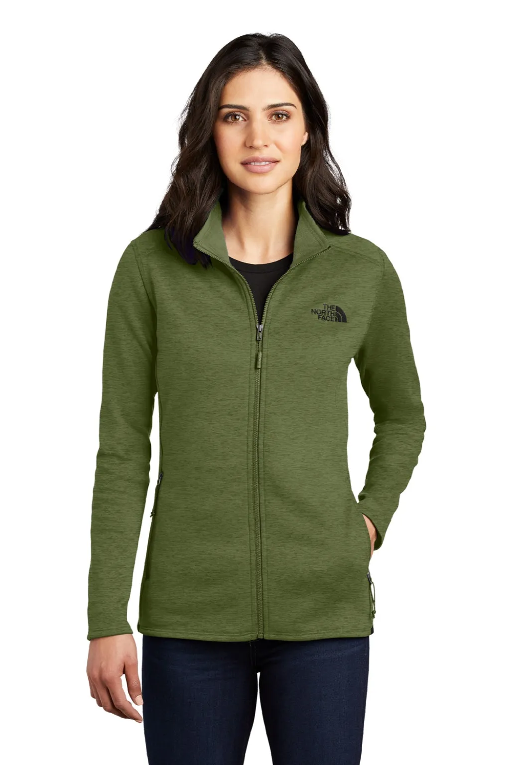 The North Face Womens Skyline Full Zip Fleece Jacket - Heather Clover Green Clothing The-North-Face