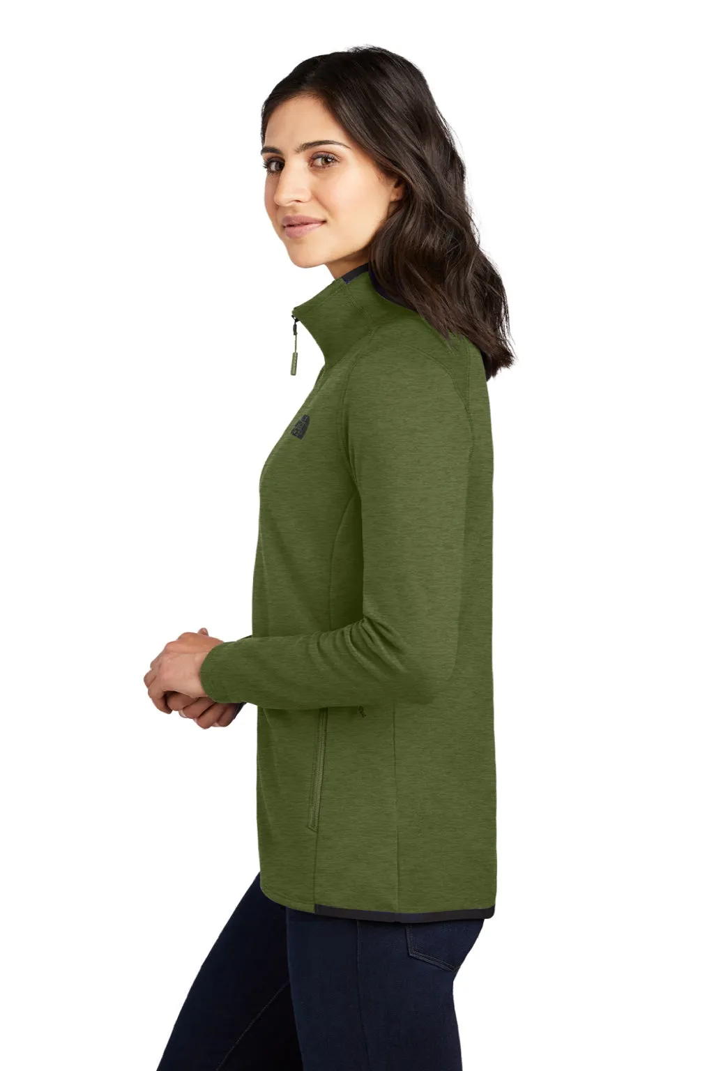 The North Face Womens Skyline Full Zip Fleece Jacket - Heather Clover Green Clothing The-North-Face
