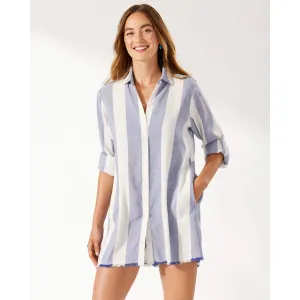 Tommy Bahama Rugby Beach Stripe Boyfriend Shirt Dress Coverup - White Tommy Bahama Clothing