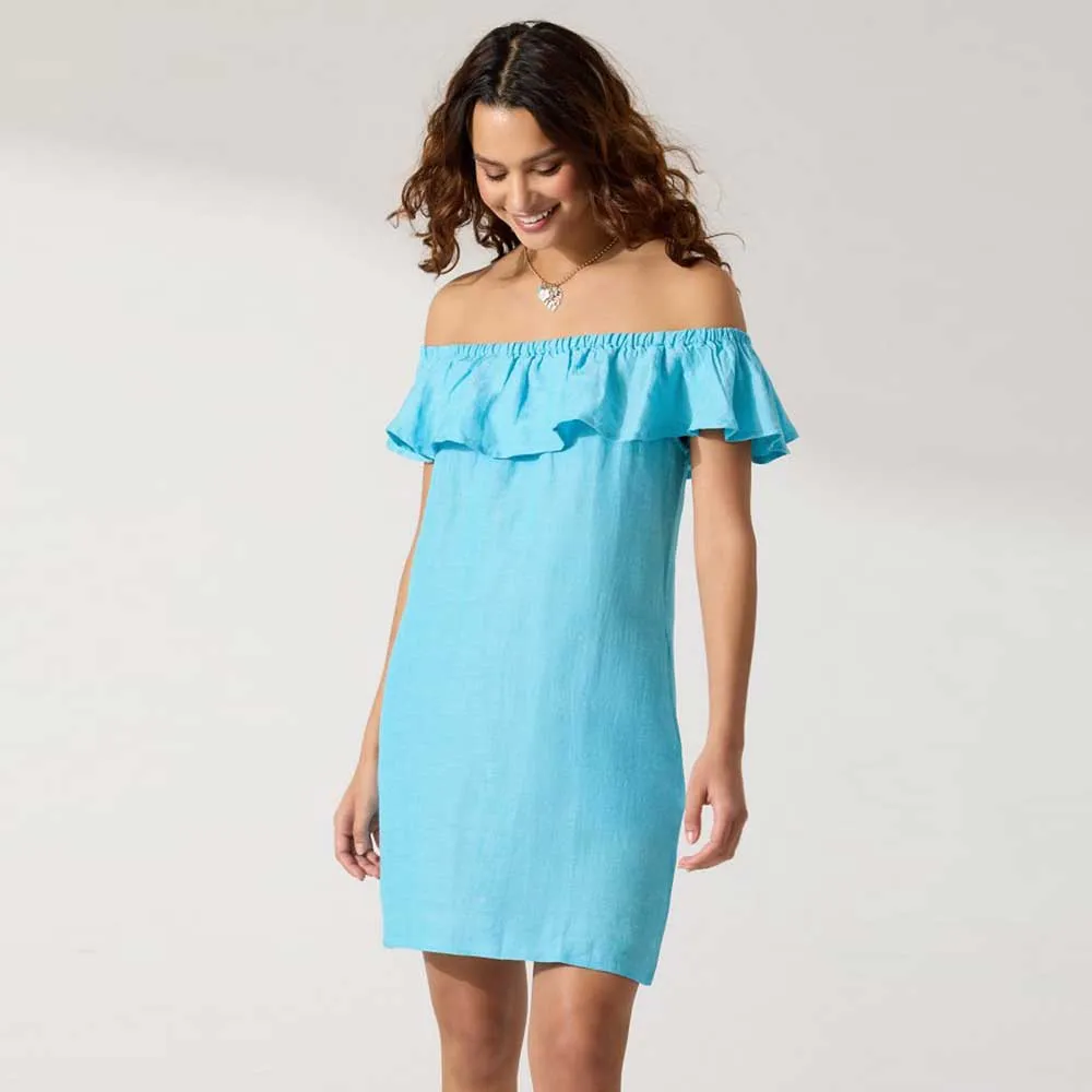 Tommy Bahama St. Lucia Off The Shoulder Ruffle Dress Cover Up - Lt Curacao Tommy Bahama Clothing