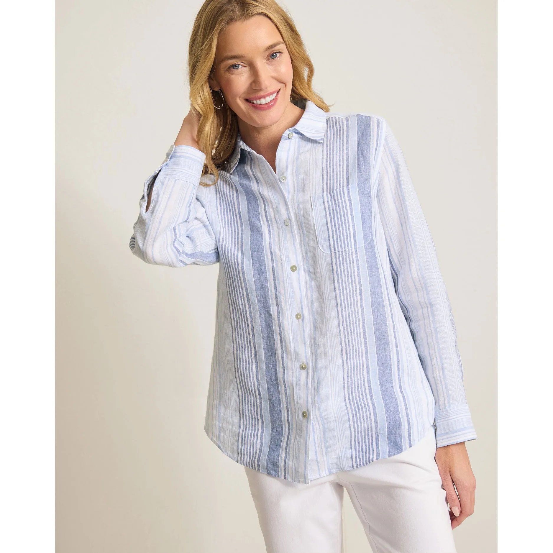 Tommy Bahama Women's Breezy Bay Relaxed Linen Long Sleeve Shirt - Chambray Blue Tommy Bahama Clothing