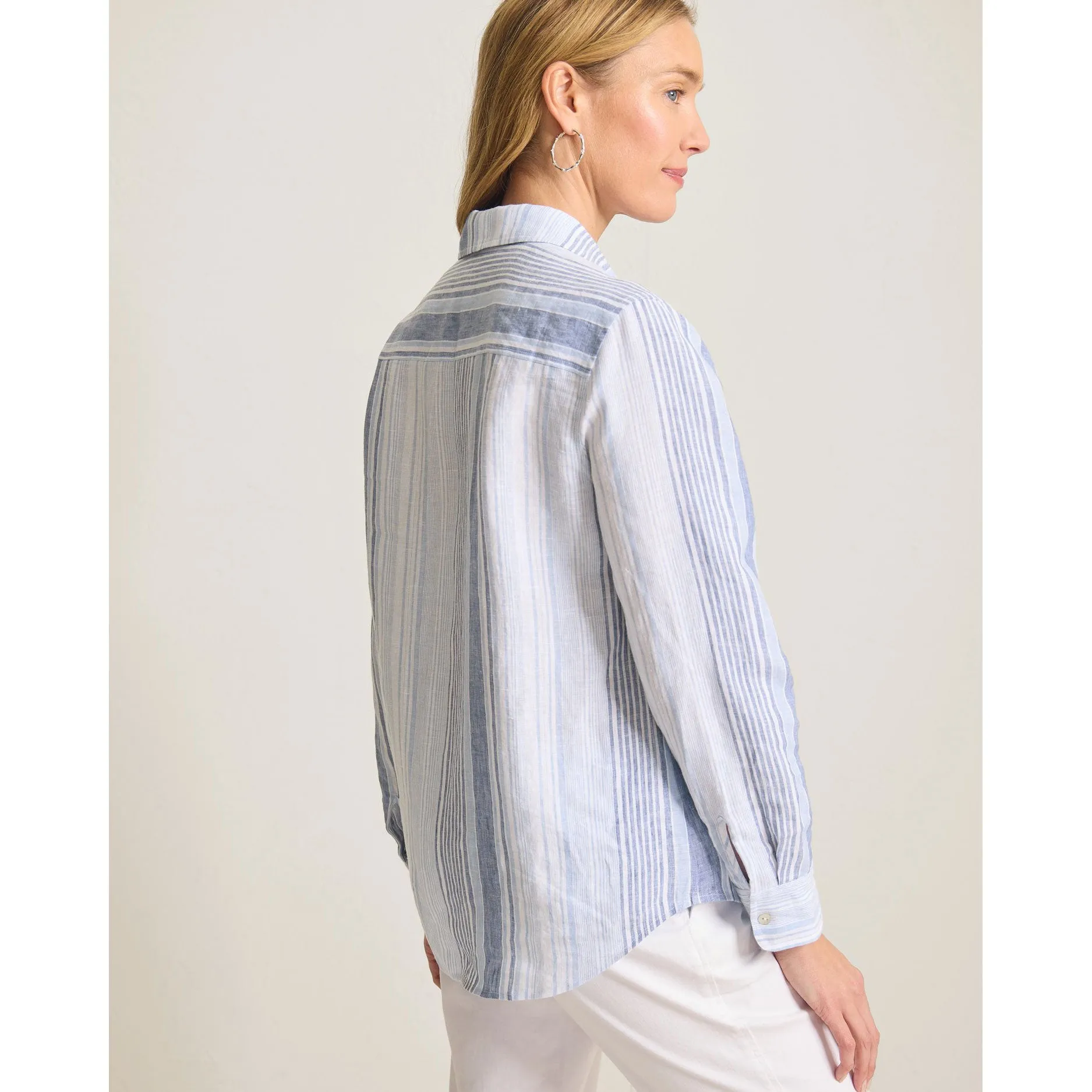 Tommy Bahama Women's Breezy Bay Relaxed Linen Long Sleeve Shirt - Chambray Blue Tommy Bahama Clothing