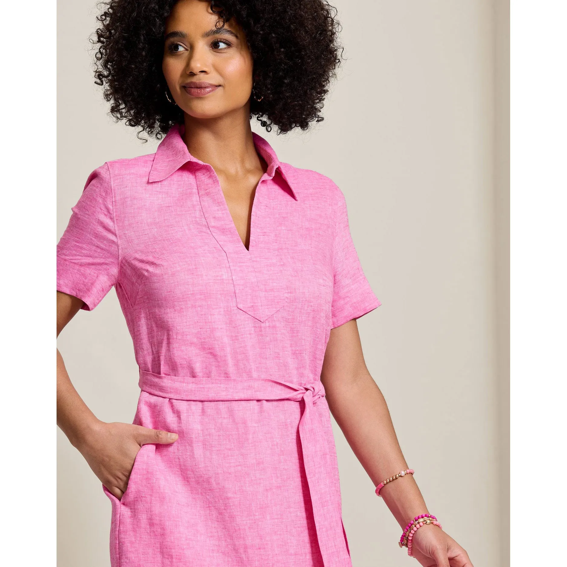 Tommy Bahama Women's Coastalina Popover Midi Linen Dress - Fuchsine Tommy Bahama Clothing