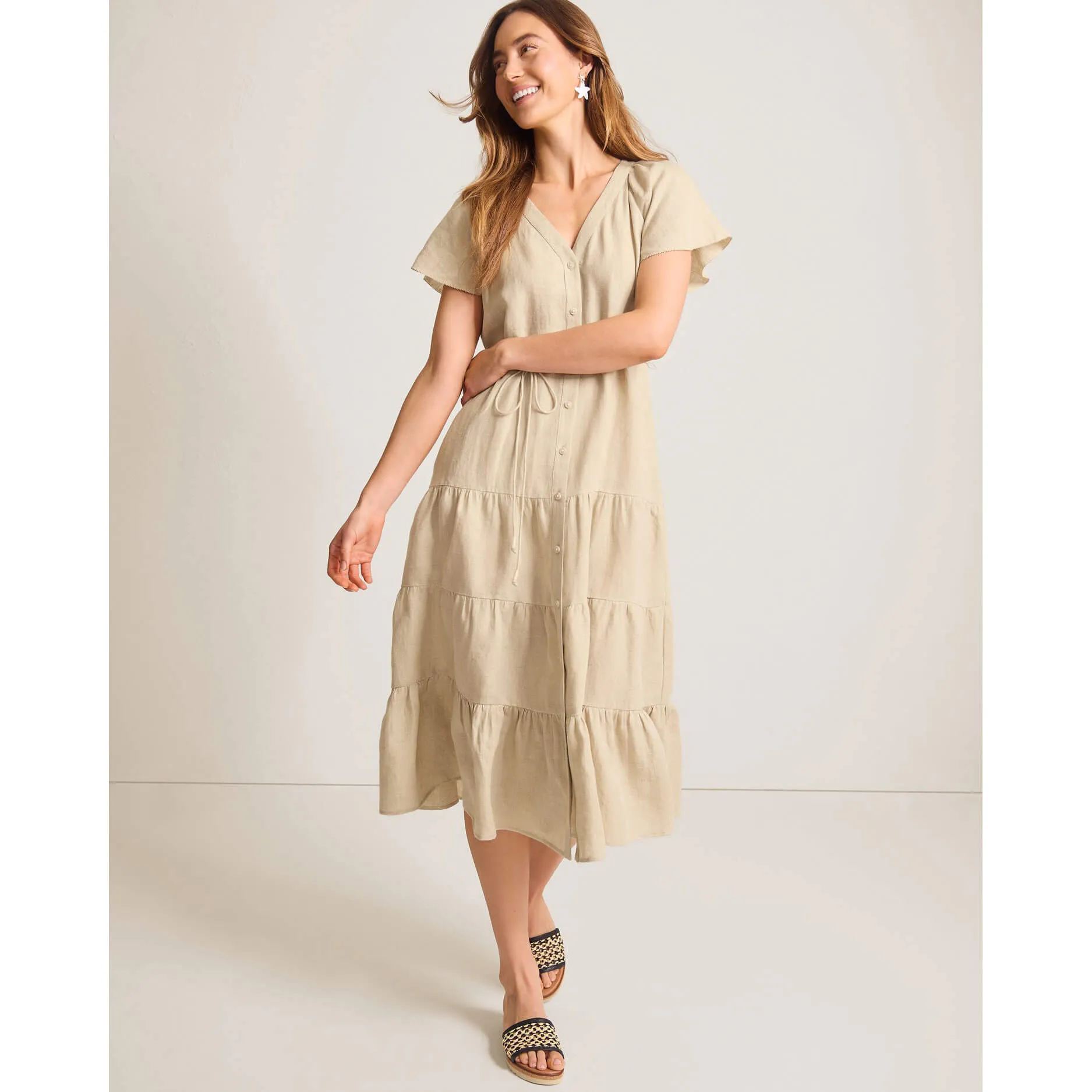 Tommy Bahama Women's Coastalina Tiered Linen Shirt Dress - Natural Linen Tommy Bahama Clothing