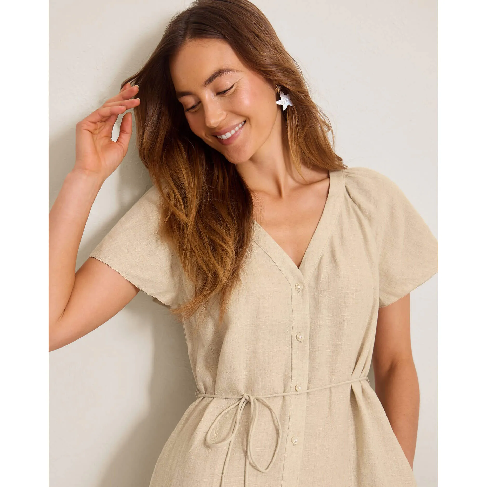 Tommy Bahama Women's Coastalina Tiered Linen Shirt Dress - Natural Linen Tommy Bahama Clothing