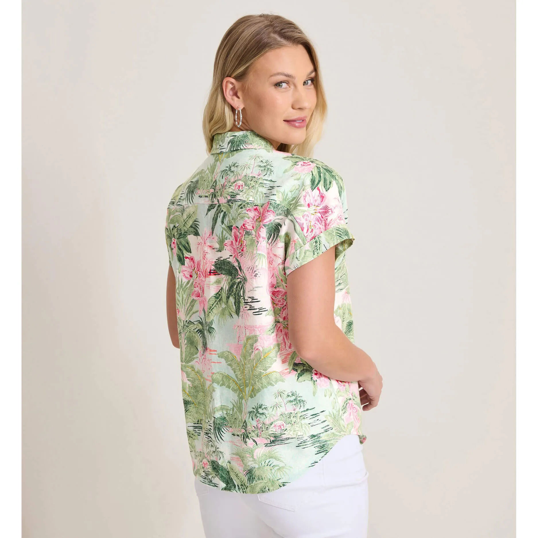 Tommy Bahama Women's Garden Villa Short Sleeve Linen Shirt - Canal Blue Tommy Bahama Clothing