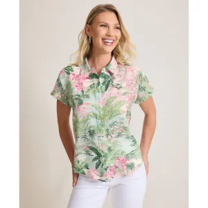 Tommy Bahama Women's Garden Villa Short Sleeve Linen Shirt - Canal Blue Tommy Bahama Clothing