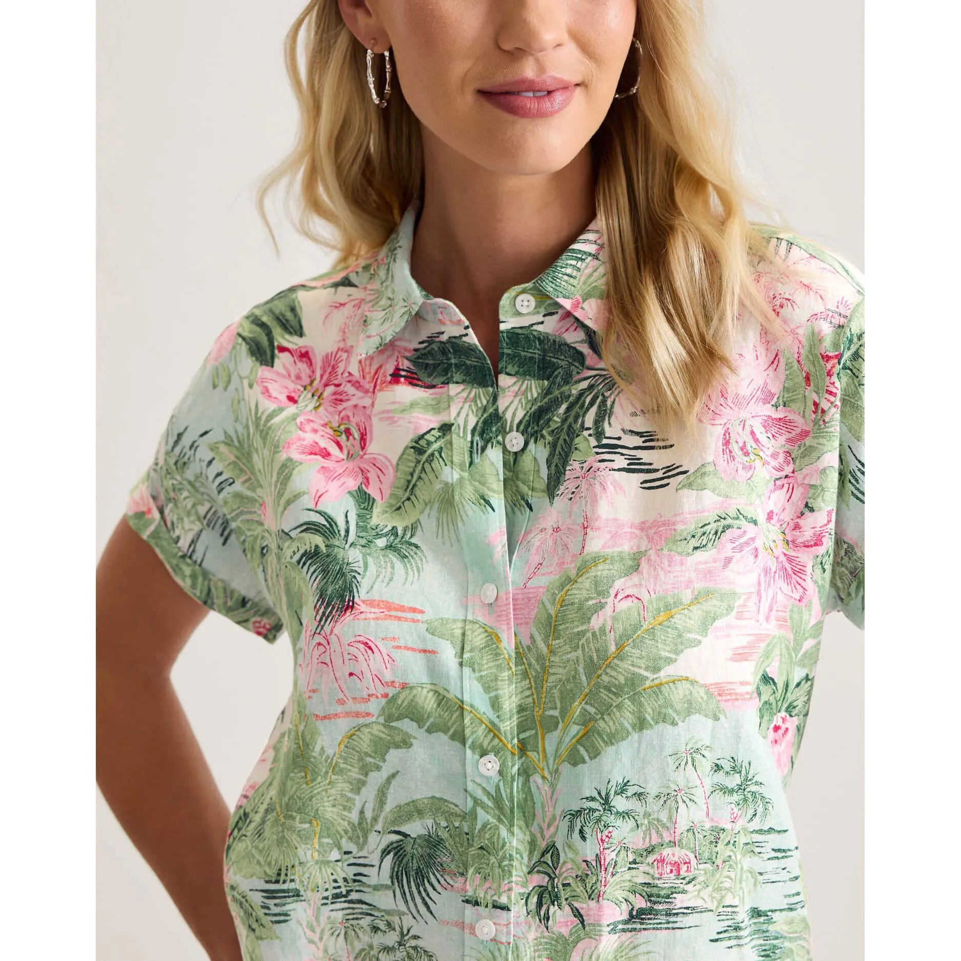 Tommy Bahama Women's Garden Villa Short Sleeve Linen Shirt - Canal Blue Tommy Bahama Clothing