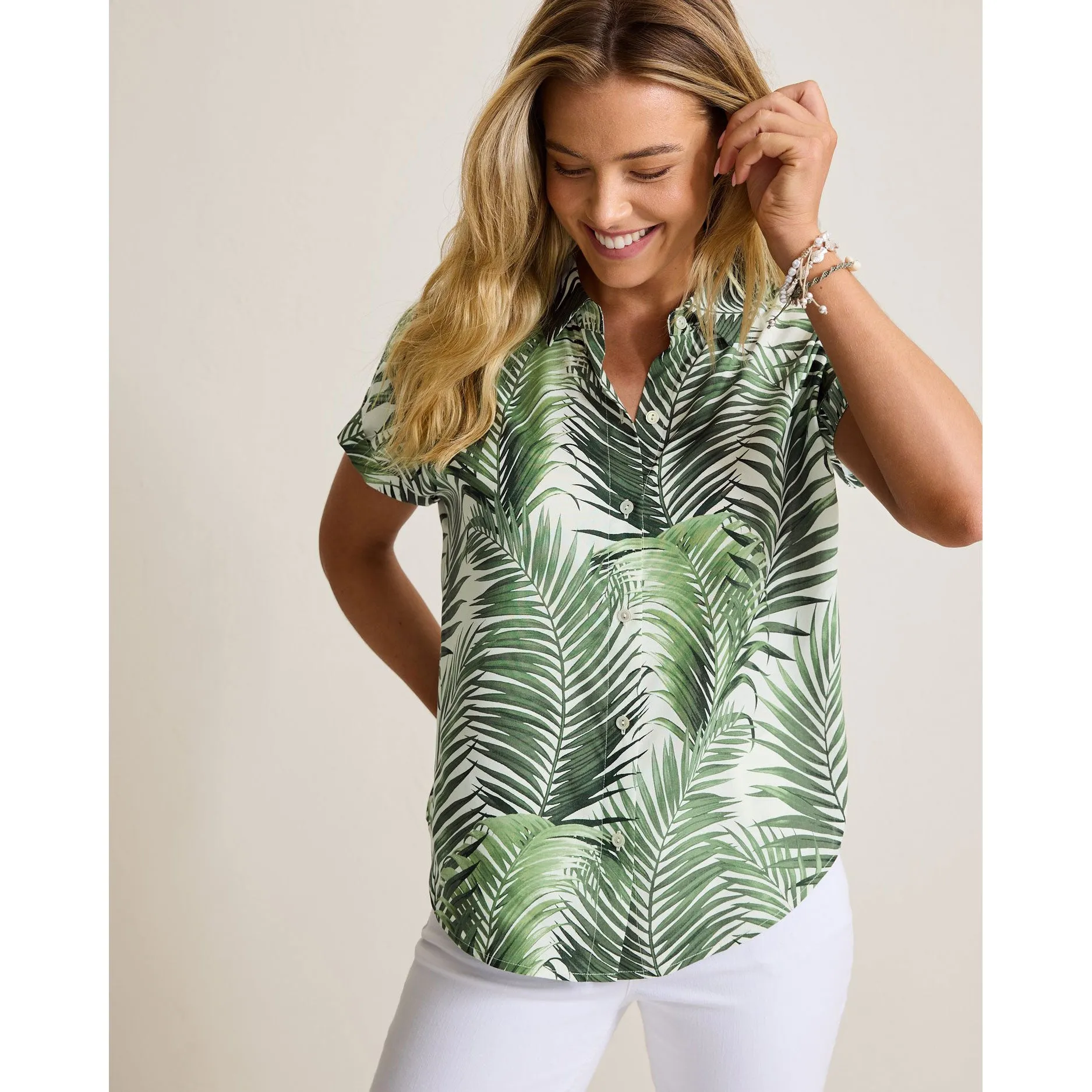 Tommy Bahama Women's Leaf Of Luxury Silk Camp Shirt - Coconut Tommy Bahama Clothing
