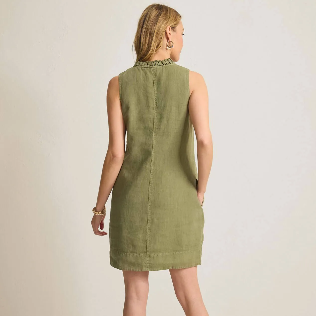 Tommy Bahama Women's Two Palms Double Ruffle Linen Dress - Dark Fern Tommy Bahama Clothing