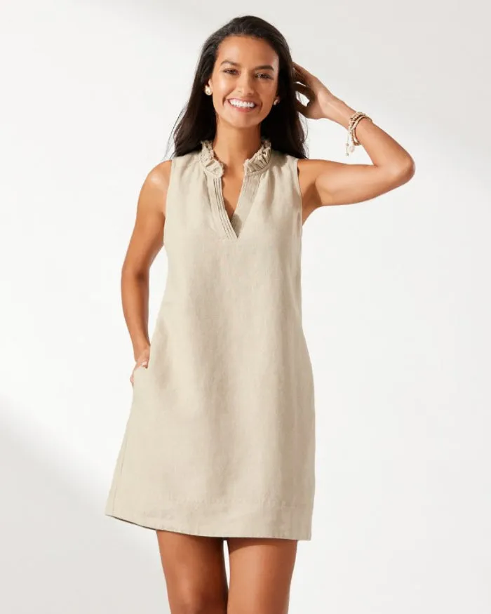 Tommy Bahama Women's Two Palms Double Ruffle Linen Dress - Natural Tommy Bahama Clothing