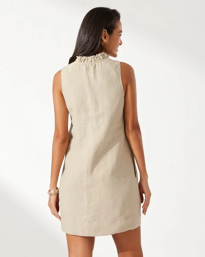 Tommy Bahama Women's Two Palms Double Ruffle Linen Dress - Natural Tommy Bahama Clothing