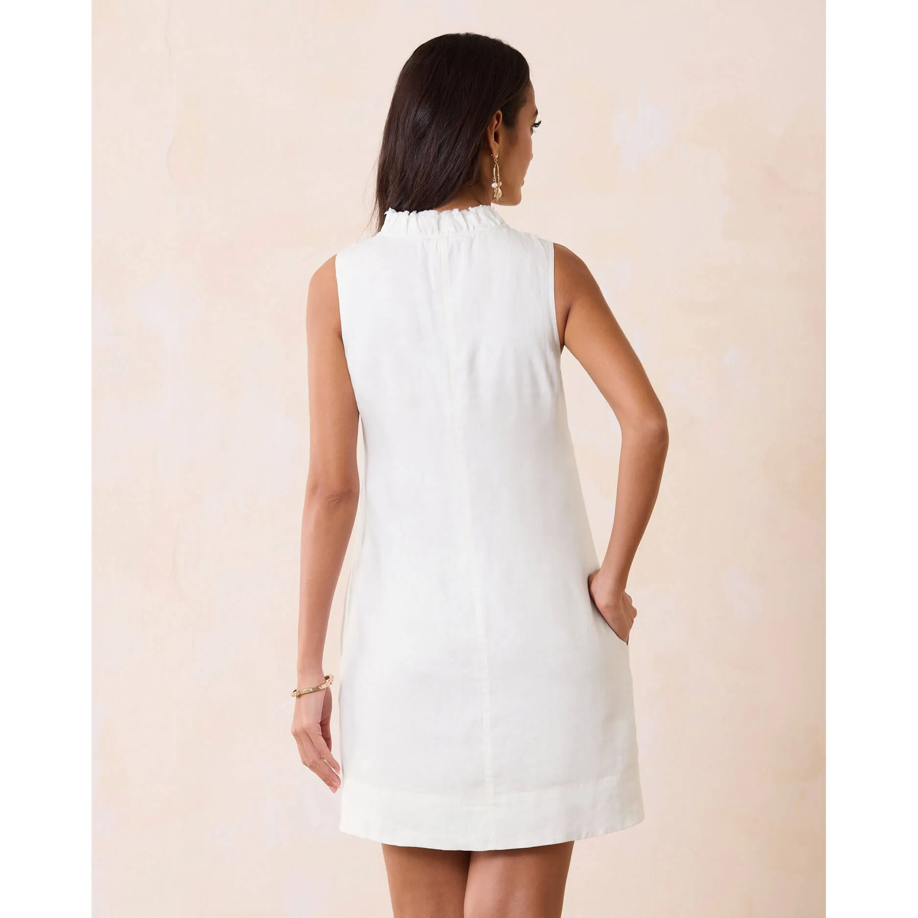 Tommy Bahama Women's Two Palms Double Ruffle Linen Dress - White Tommy Bahama Clothing