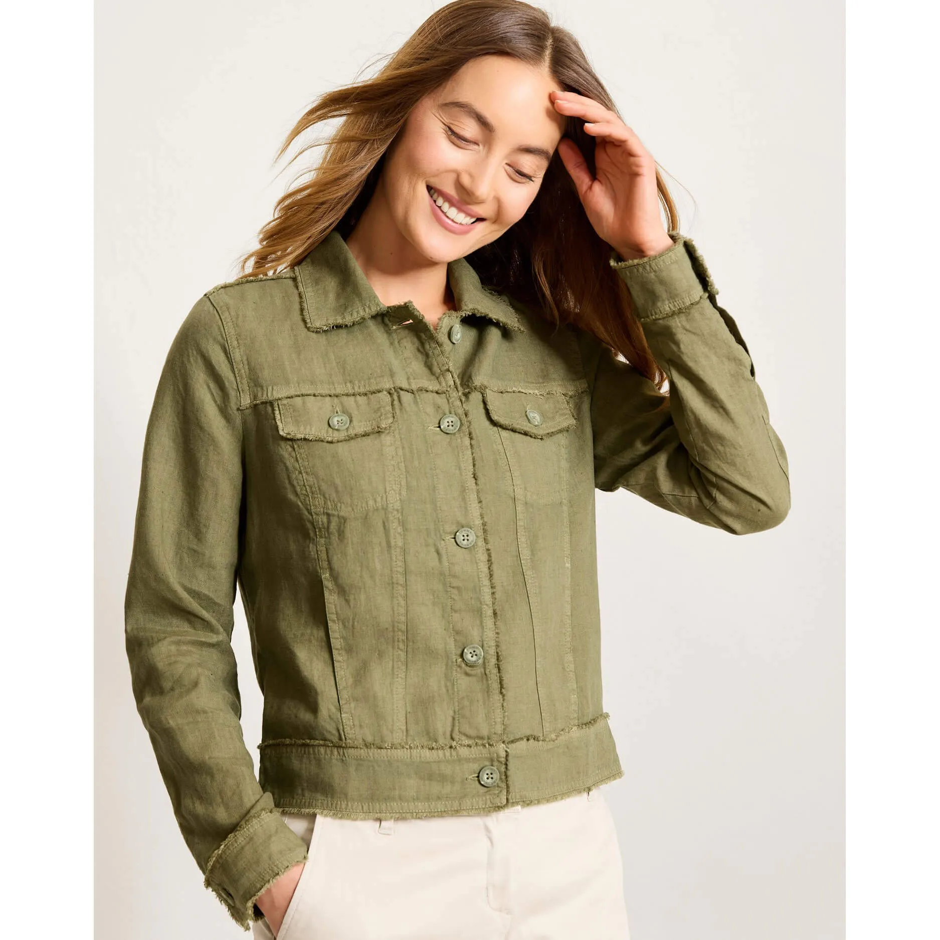 Tommy Bahama Women's Two Palms Raw Edge Linen Jacket - Dark Fern Tommy Bahama Clothing